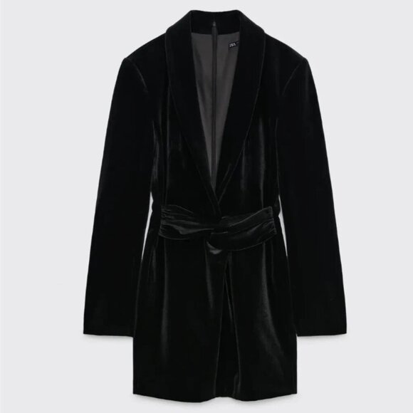 Zara Elegant Black Velvet Long Sleeve Dress - Picture 5 of 12